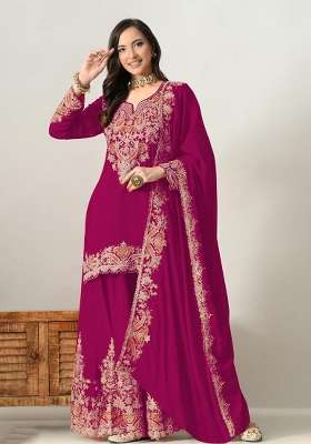 Pink Embroidery Silk Palazzo Set