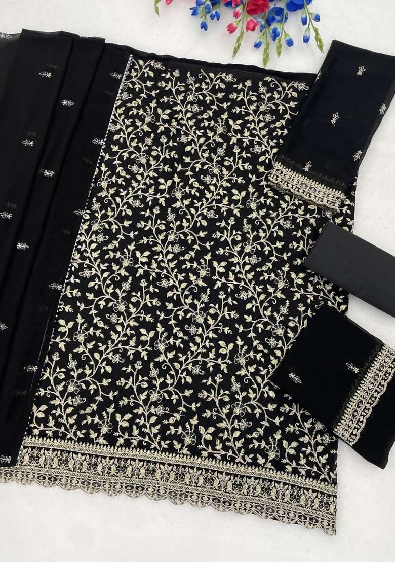 Black Embroidery Silk Palazzo Set - Indya