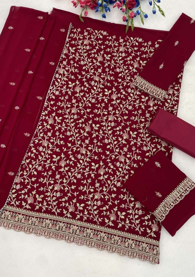 Pink Embroidery Silk Palazzo Set - Indya