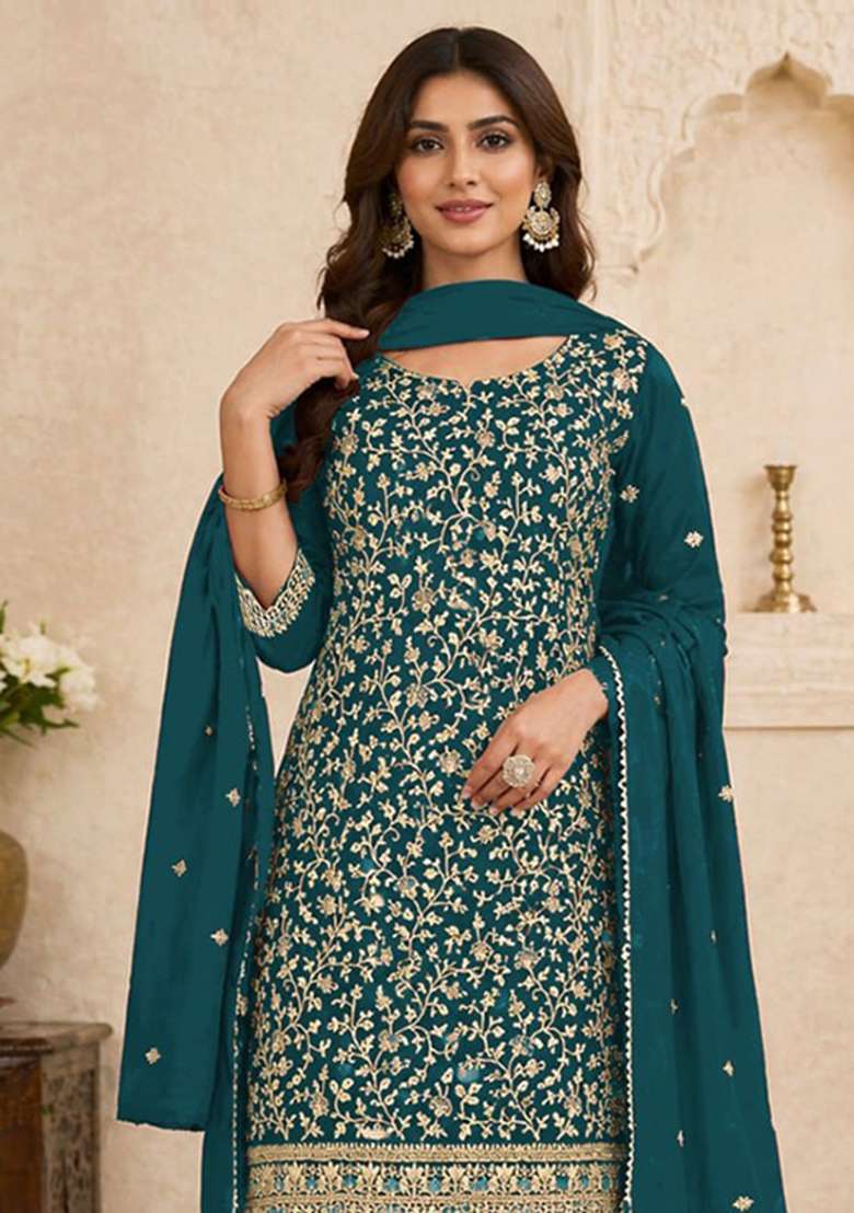 Rama Embroidery Silk Palazzo Set - Indya