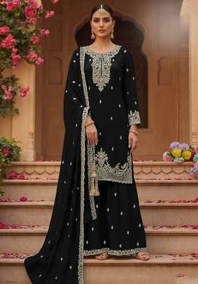 Black Embroidery Georgette Palazzo Set