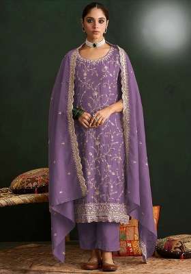 Lavender Embroidery Silk Palazzo Set
