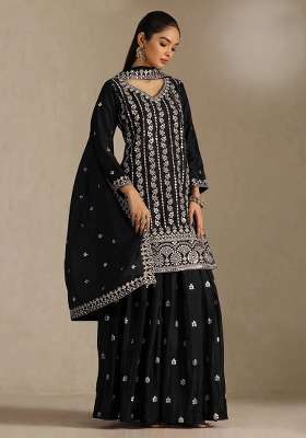 Black Embroidery Silk Palazzo Set