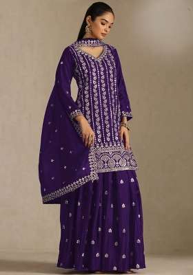 Blue Embroidery Silk Palazzo Set