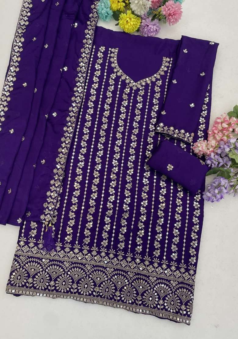 Blue Embroidery Silk Palazzo Set - Indya