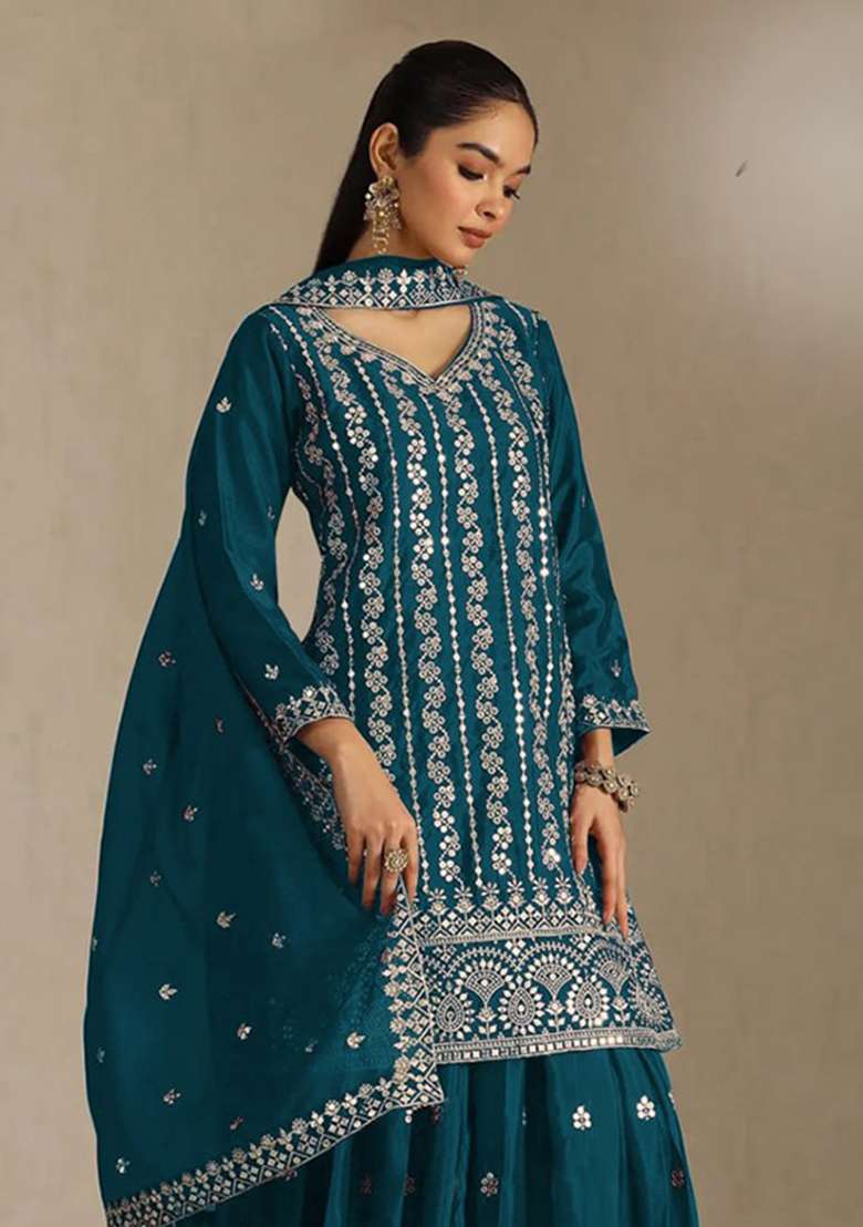 Rama Embroidery Silk Palazzo Set - Indya