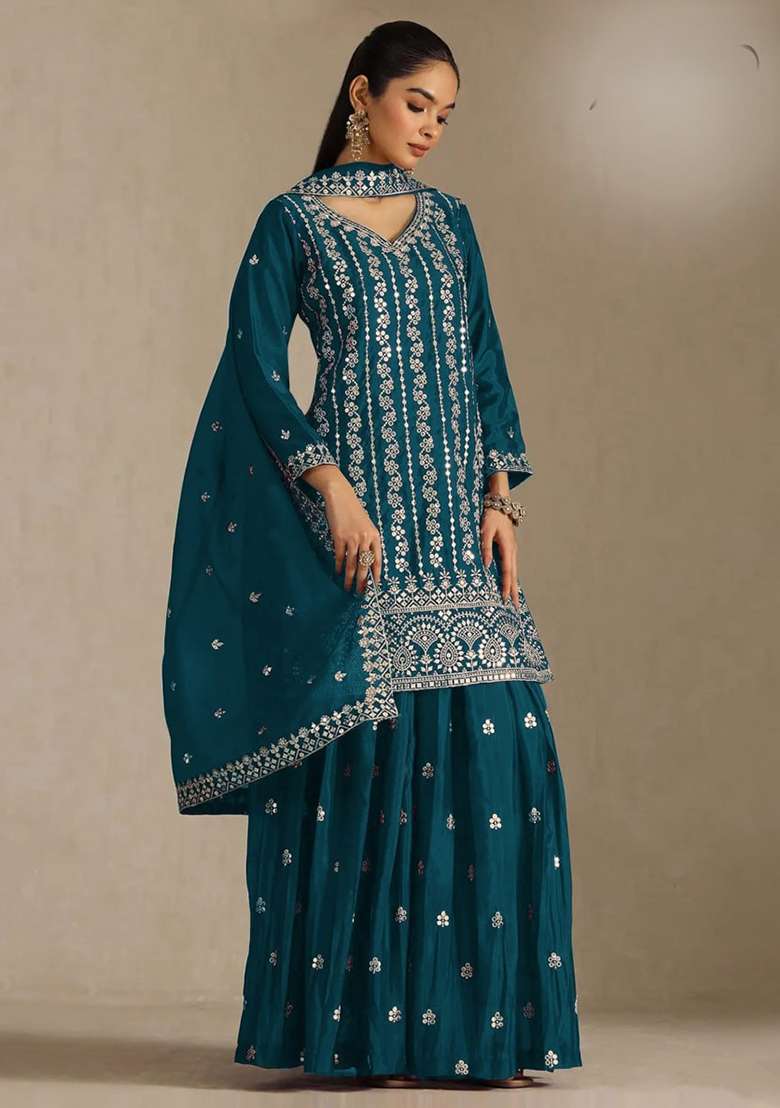 Wine Embroidery Silk Kurta Set - Indya