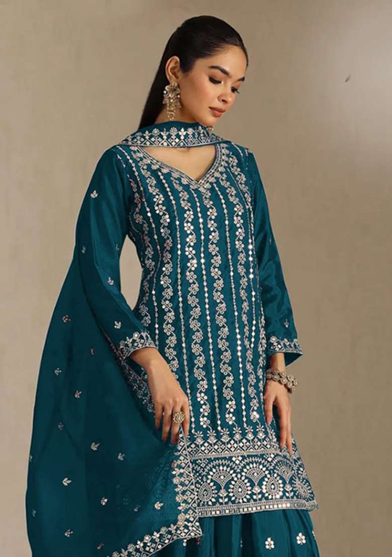 Wine Embroidery Silk Kurta Set - Indya