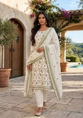 White Embroidery Cotton Material Suit Set