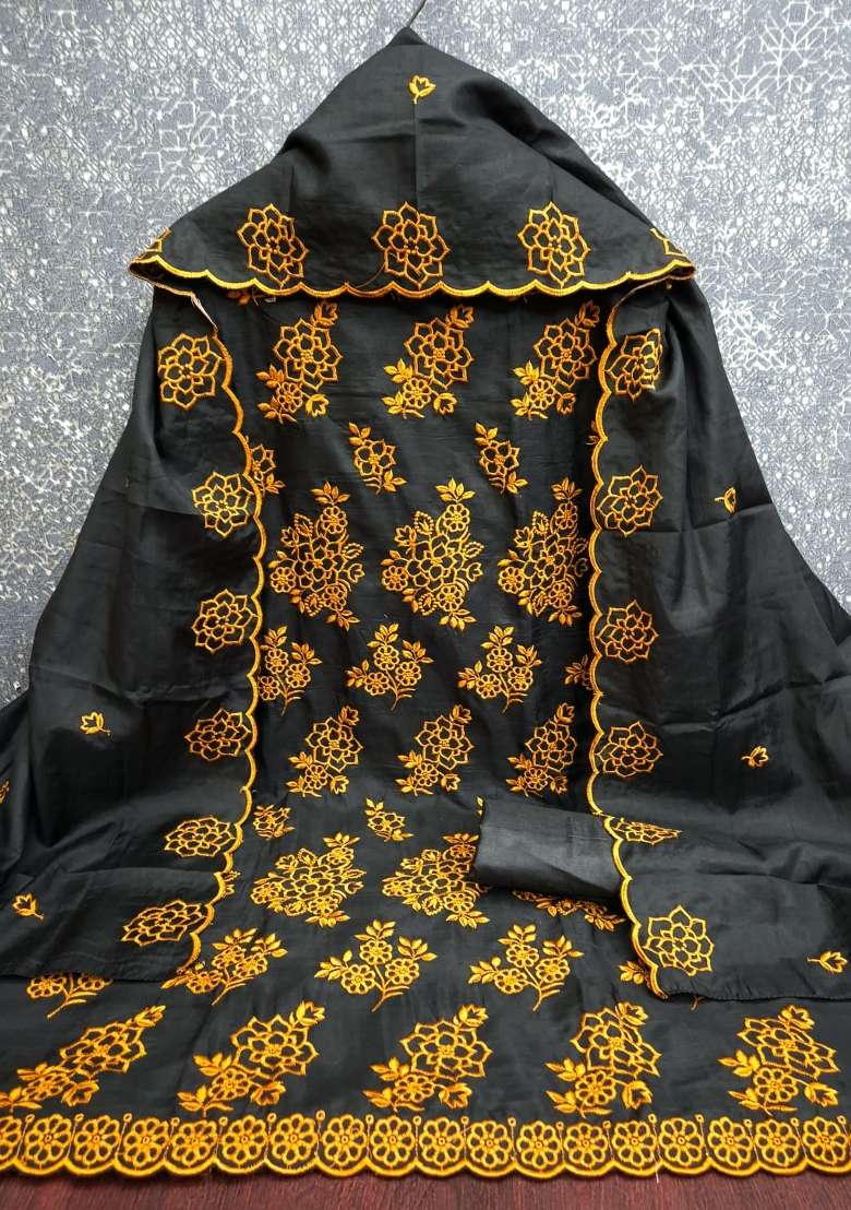Black Embroidery Silk Material Suit Set - Indya