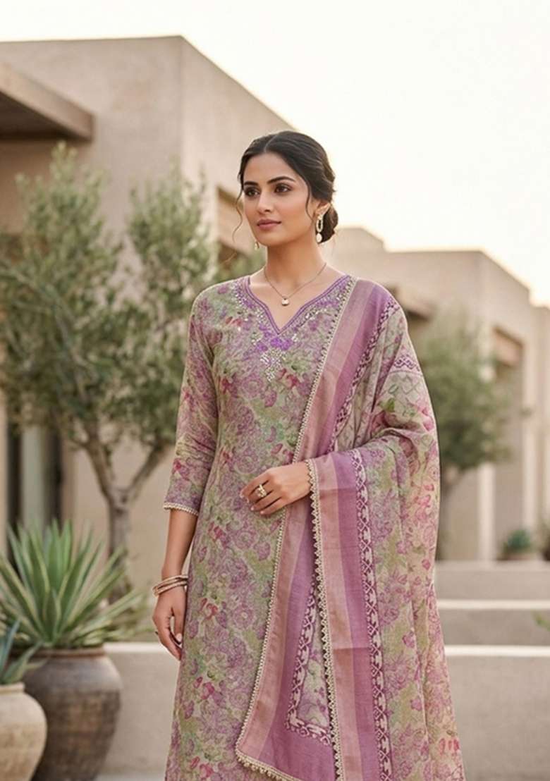 Multicolor Printed Cotton Material Suit Set - Indya