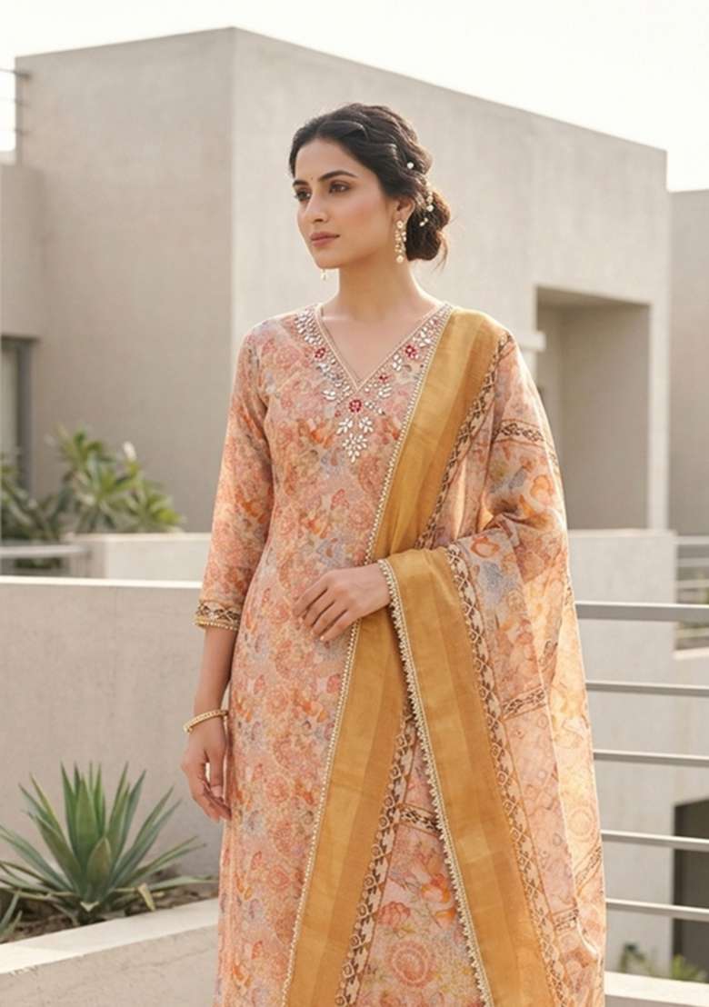 Multicolor Printed Cotton Material Suit Set - Indya