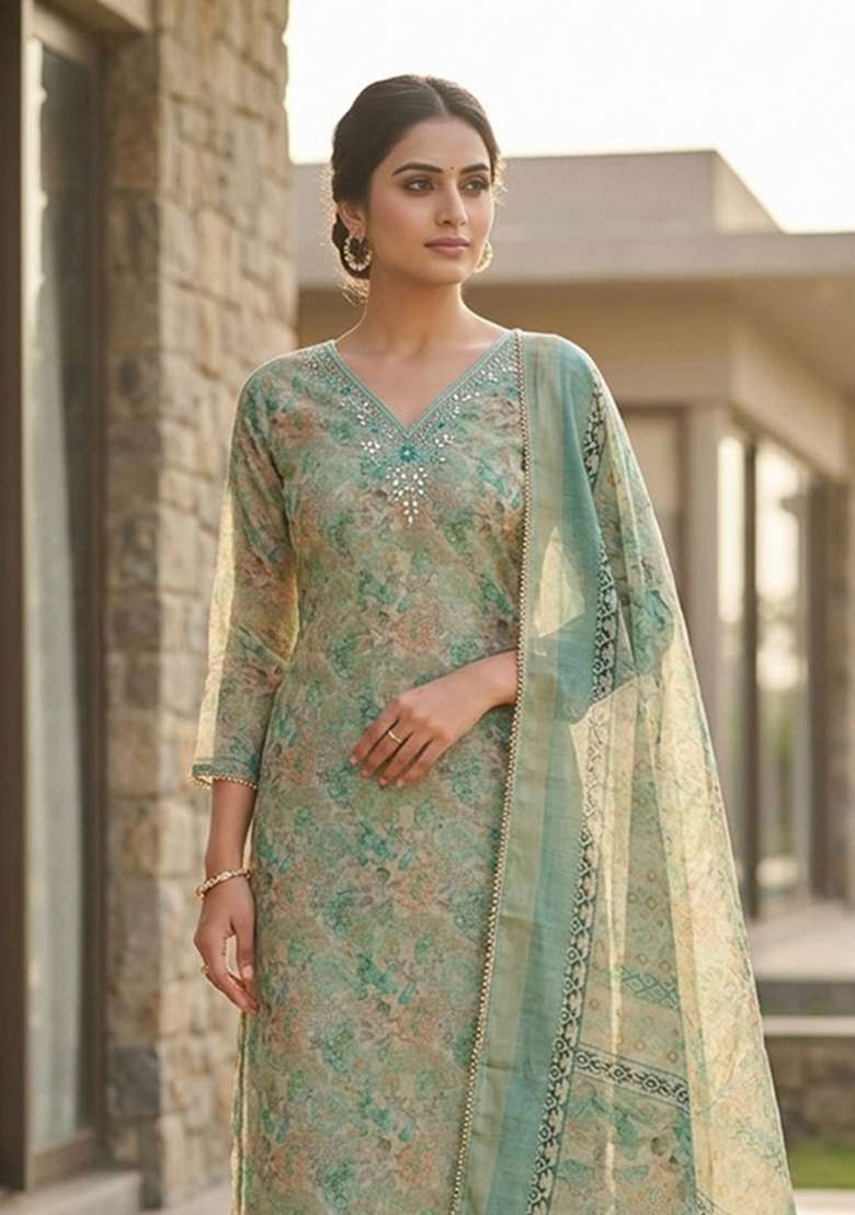 Multicolor Printed Cotton Material Suit Set - Indya
