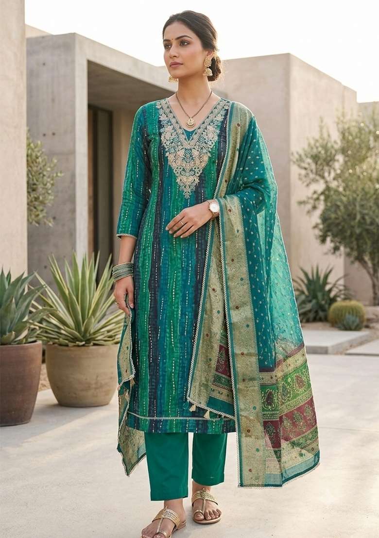 Multicolor Printed Cotton Material Suit Set - Indya