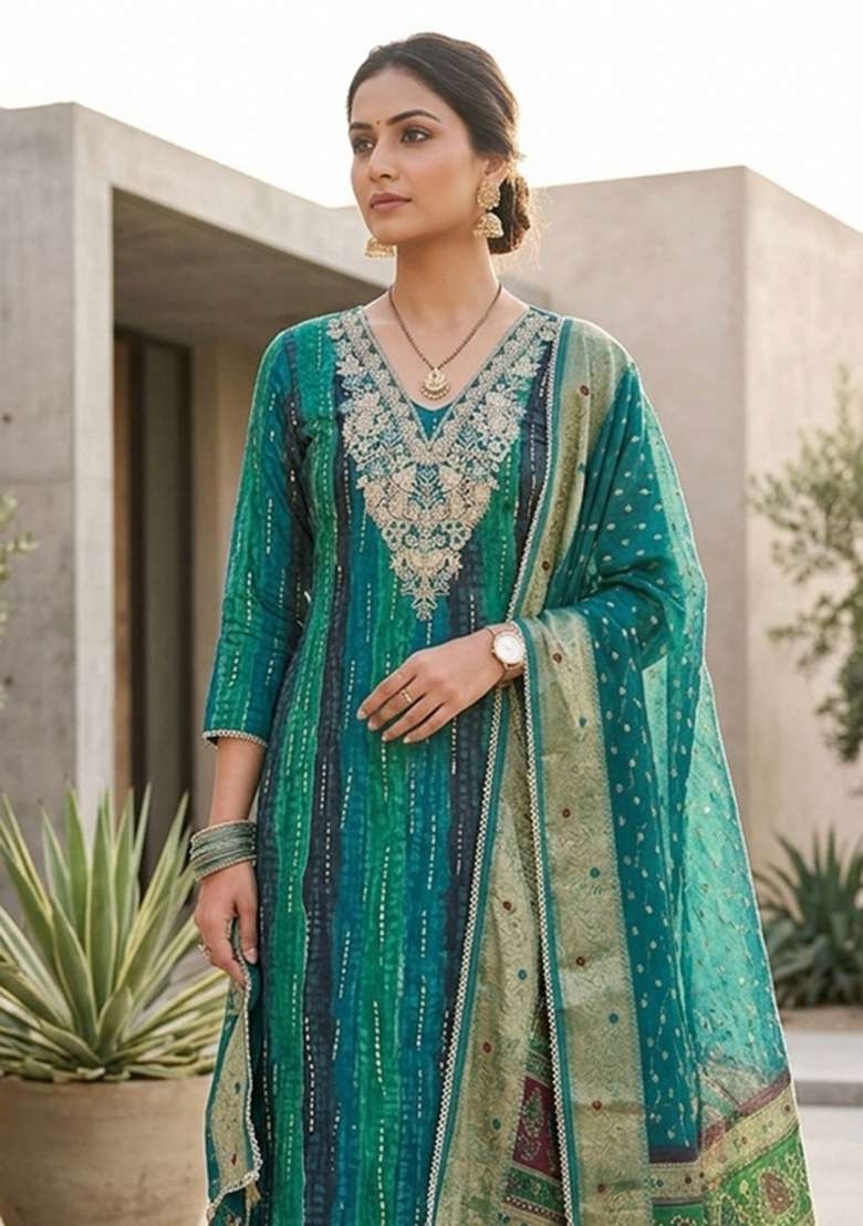 Multicolor Printed Cotton Material Suit Set - Indya