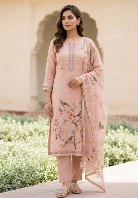 Lavender Printed Cotton Material Suit Set