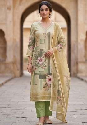 Light Green Printed Cotton Material Suit Set