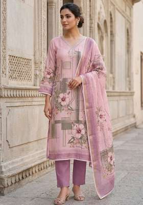 Purple Printed Cotton Material Suit Set