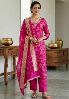 Pink Printed Cotton Material Suit Set