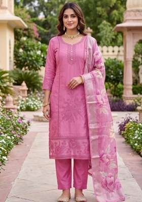Pink Embroidery Organza Material Suit Set
