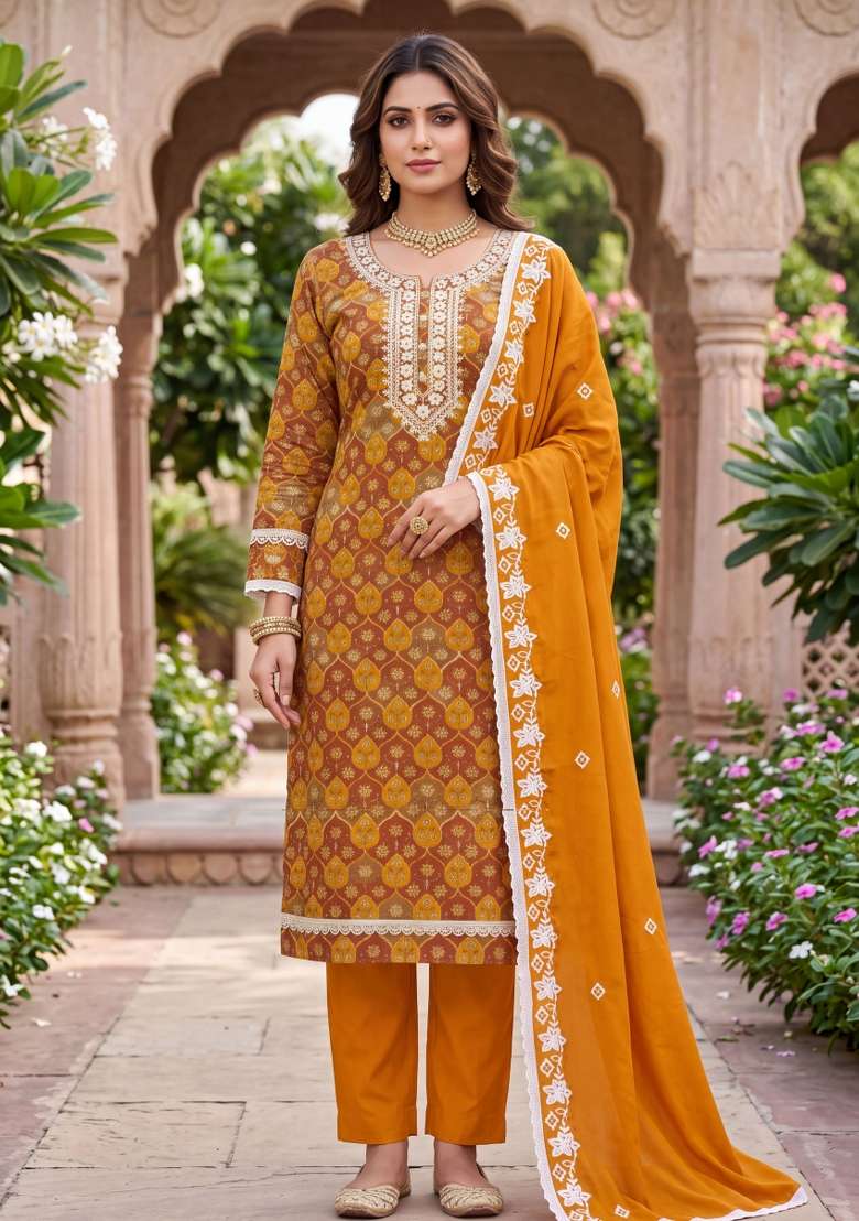 Multicolor Embroidery Silk Material Suit Set - Indya