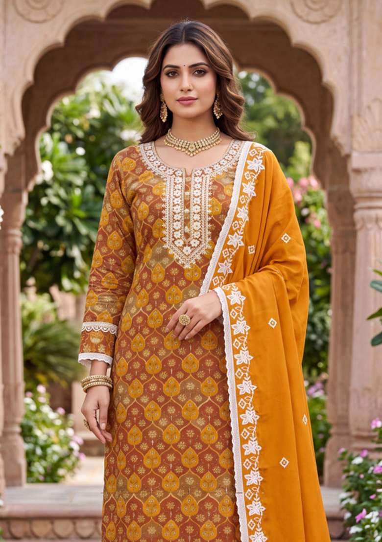 Multicolor Embroidery Silk Material Suit Set - Indya