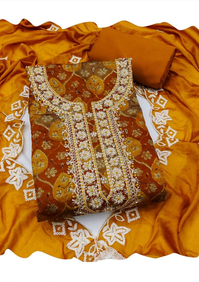 Multicolor Embroidery Silk Material Suit Set - Indya