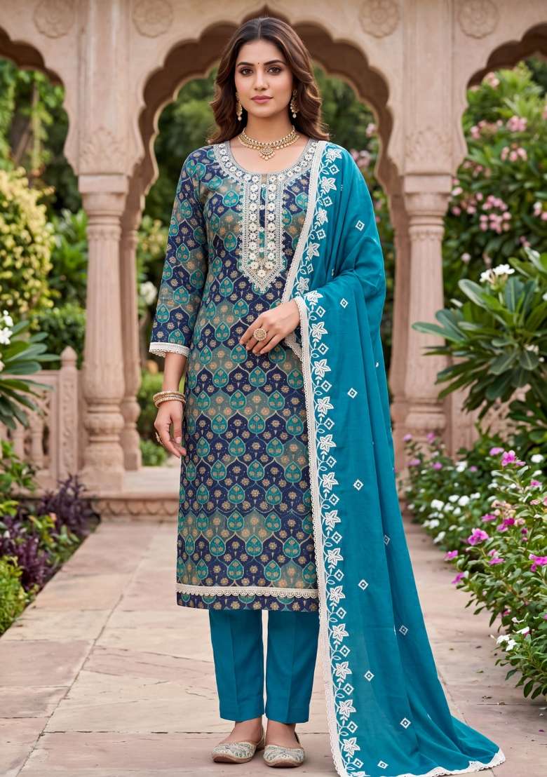 Multicolor Embroidery Silk Material Suit Set - Indya