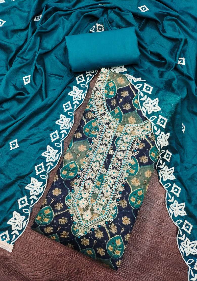 Multicolor Embroidery Silk Material Suit Set - Indya