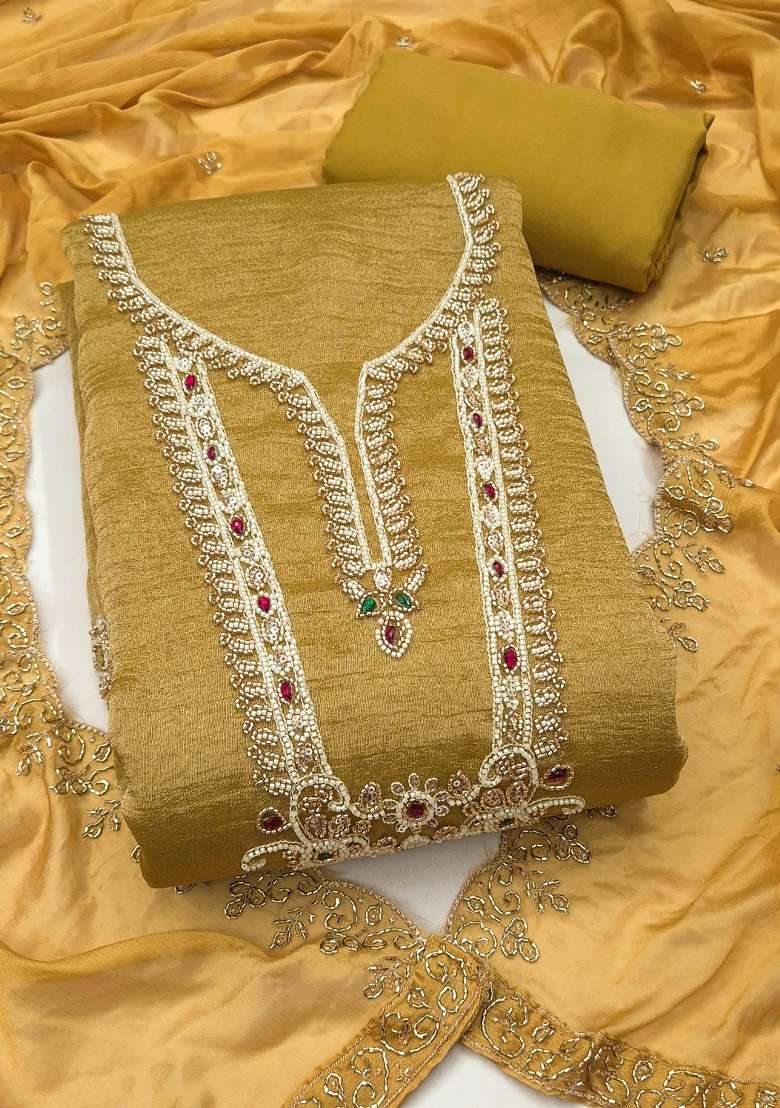 Light Yellow Embroidery Viscose Material Suit Set - Indya