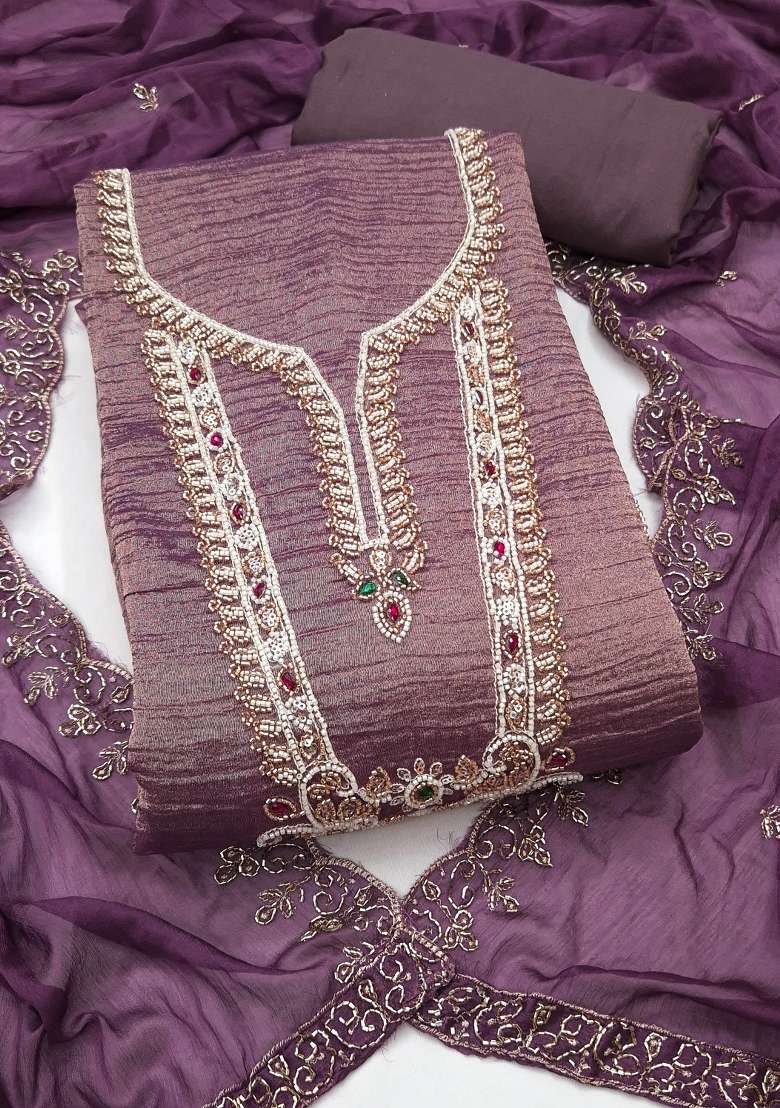 Lavender Embroidery Viscose Material Suit Set - Indya