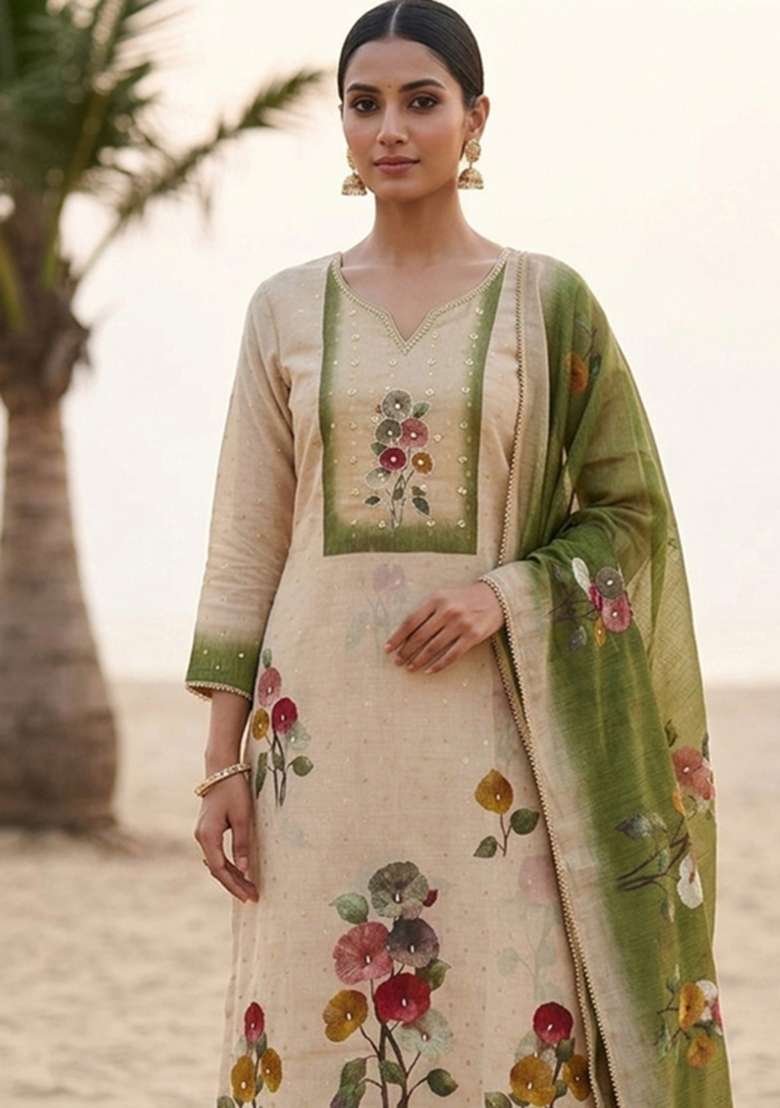 Multicolor Printed Cotton Material Suit Set - Indya