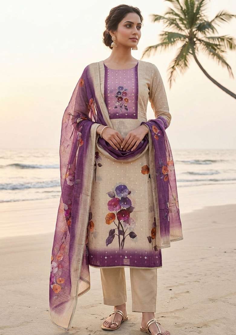 Multicolor Printed Cotton Material Suit Set - Indya