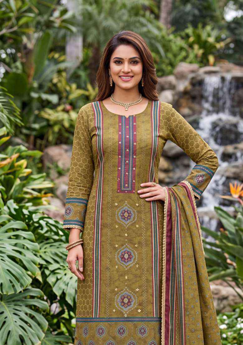 Multicolor Printed Silk Material Suit Set - Indya