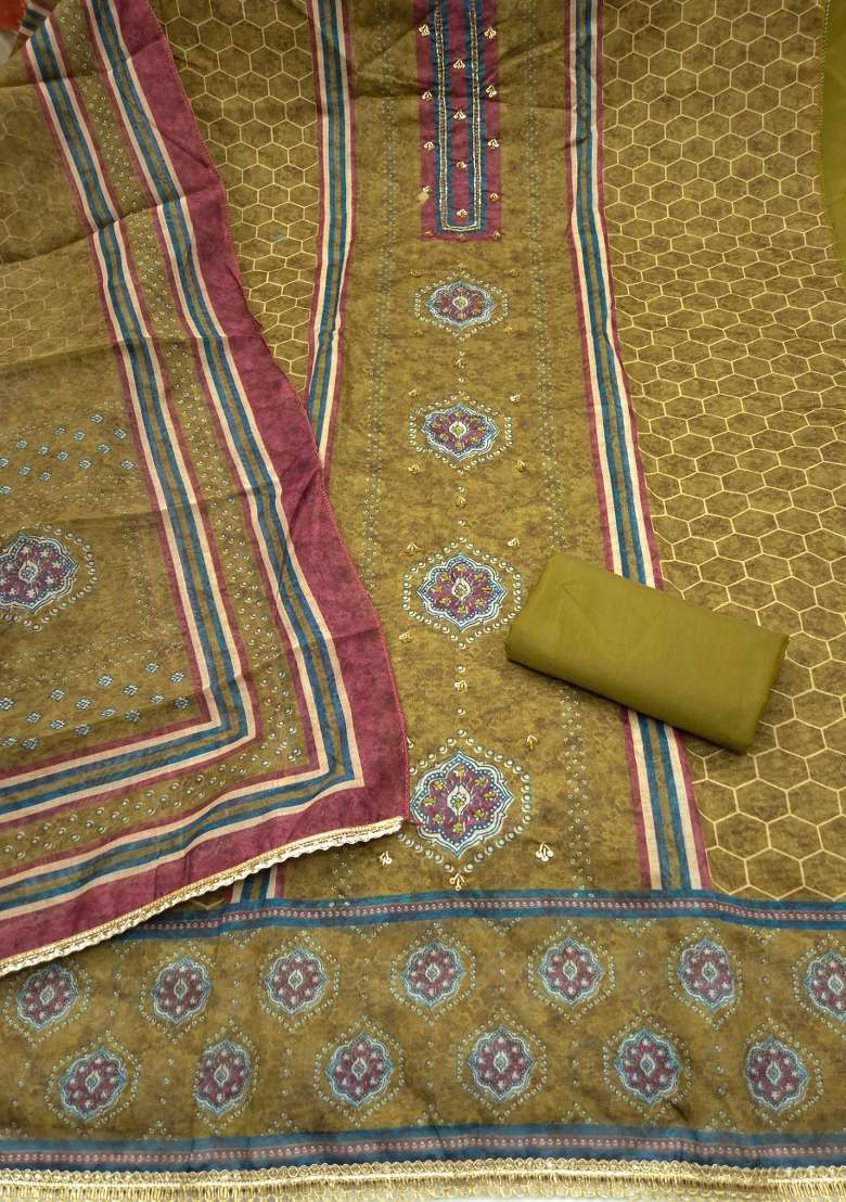 Multicolor Printed Silk Material Suit Set - Indya