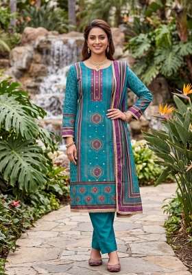 Multicolor Printed Silk Material Suit Set