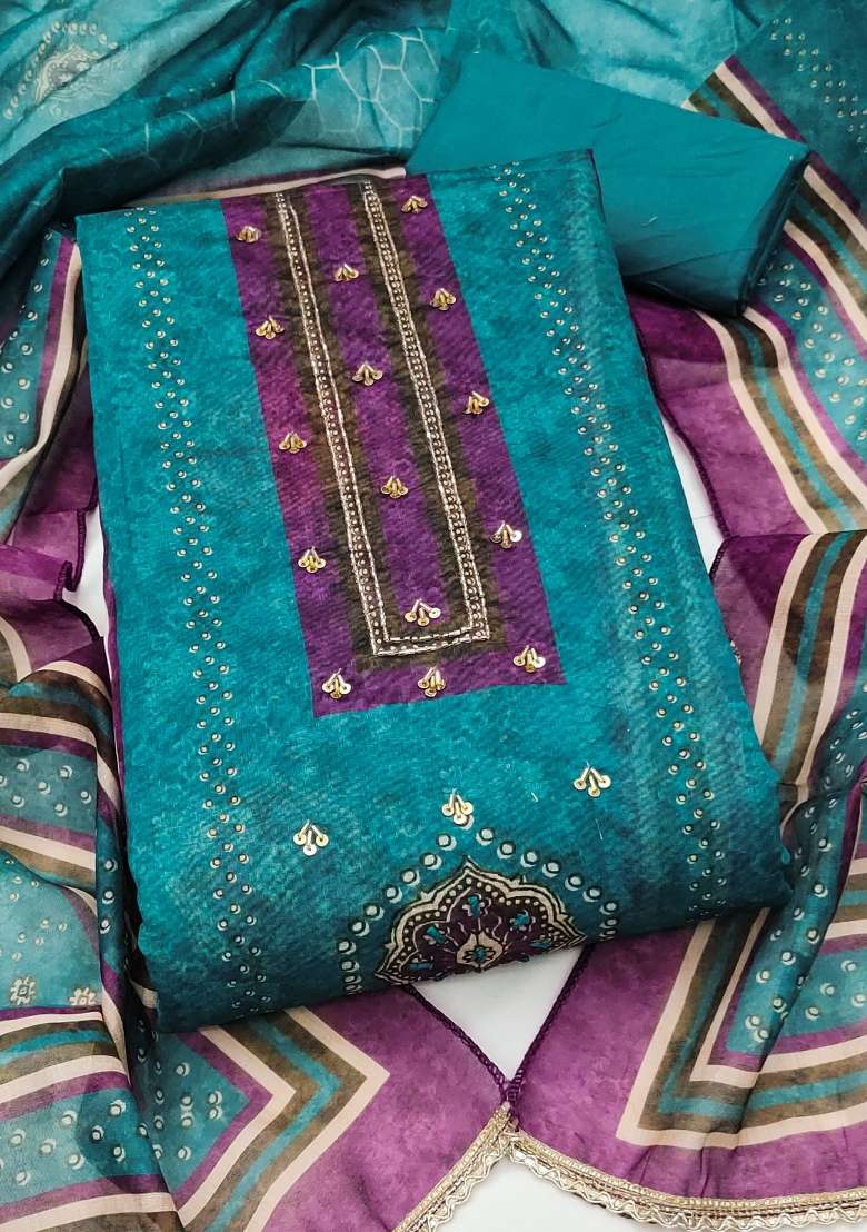 Multicolor Printed Silk Material Suit Set - Indya