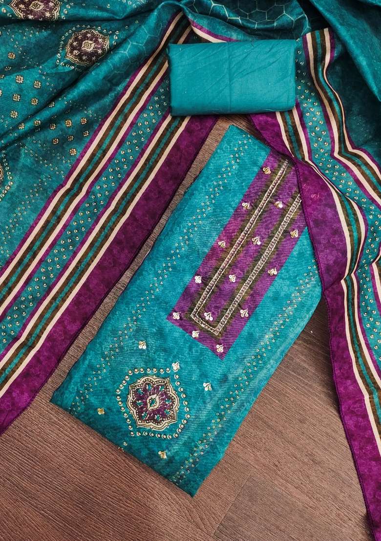 Multicolor Printed Silk Material Suit Set - Indya