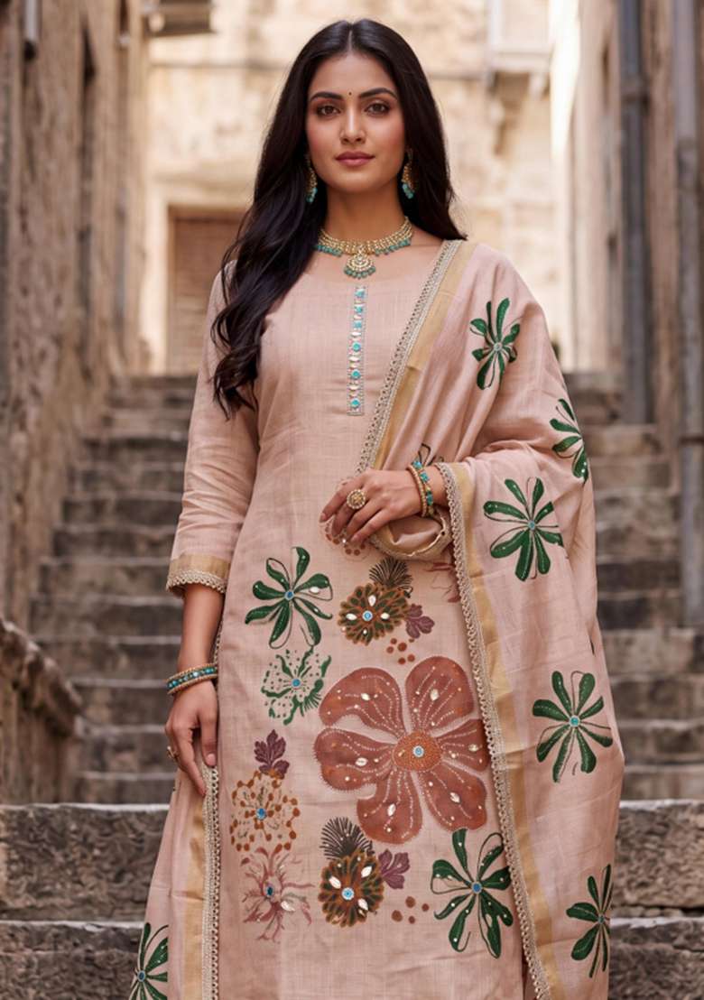 Multicolor Printed Cotton Material Suit Set - Indya