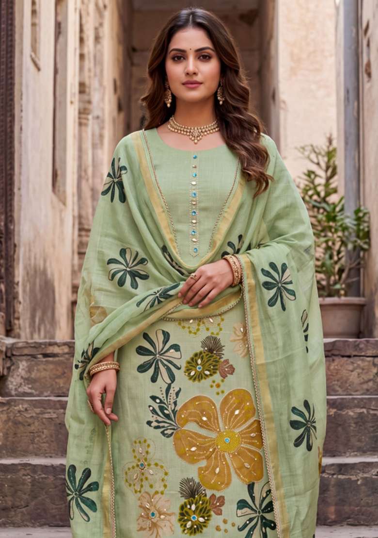 Multicolor Printed Cotton Material Suit Set - Indya