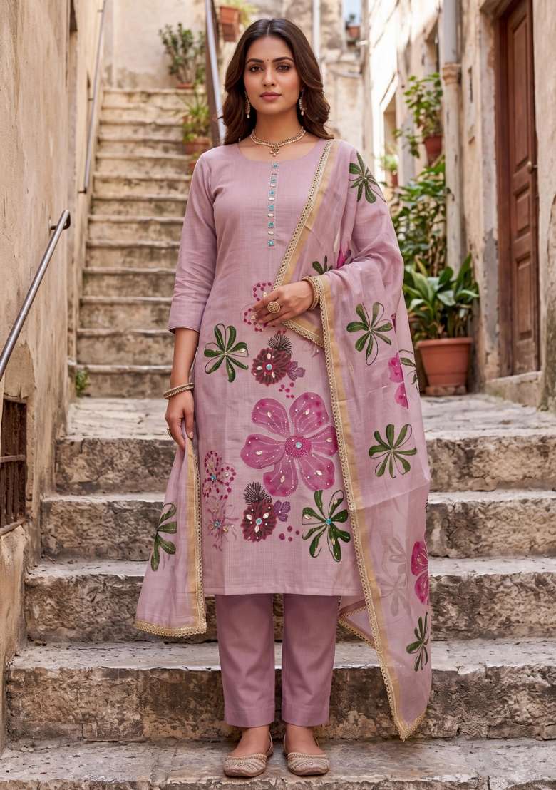 Multicolor Printed Cotton Material Suit Set - Indya