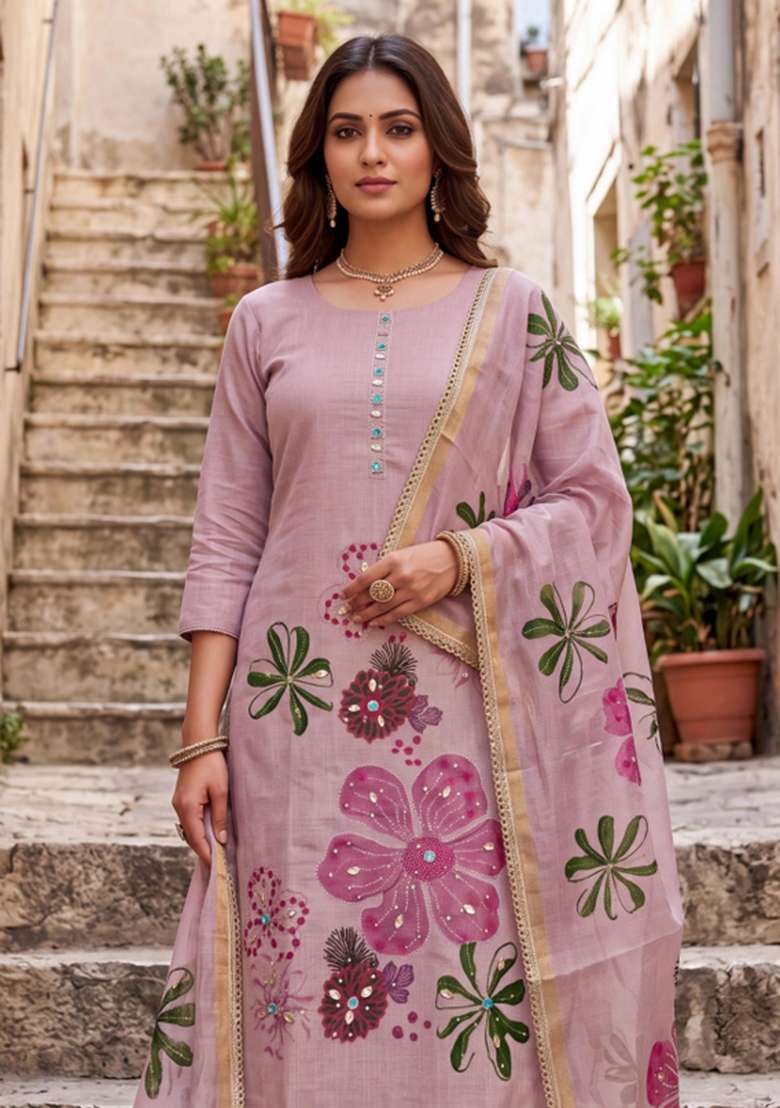 Multicolor Printed Cotton Material Suit Set - Indya