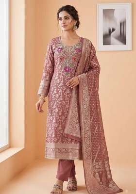 Rust Weaving Work Silk Material Suit Set