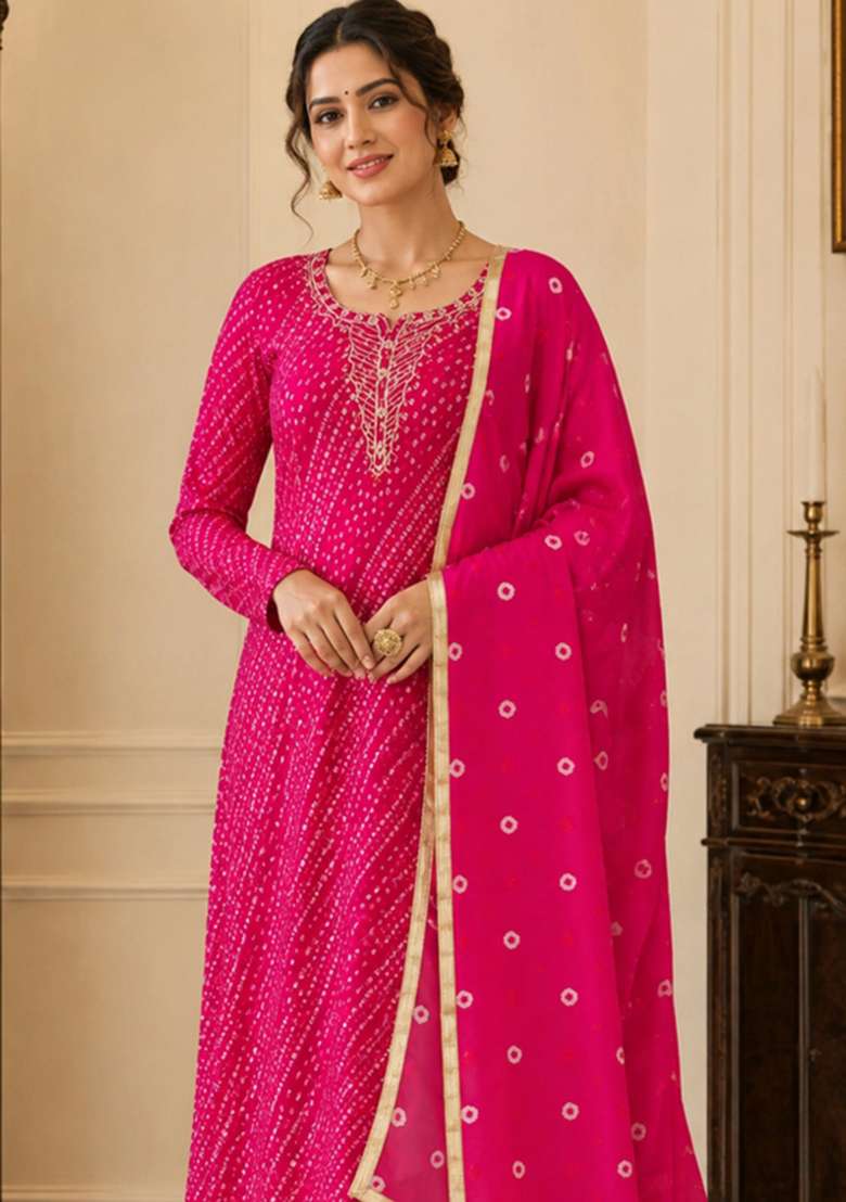 Pink Printed Cotton Material Suit Set - Indya