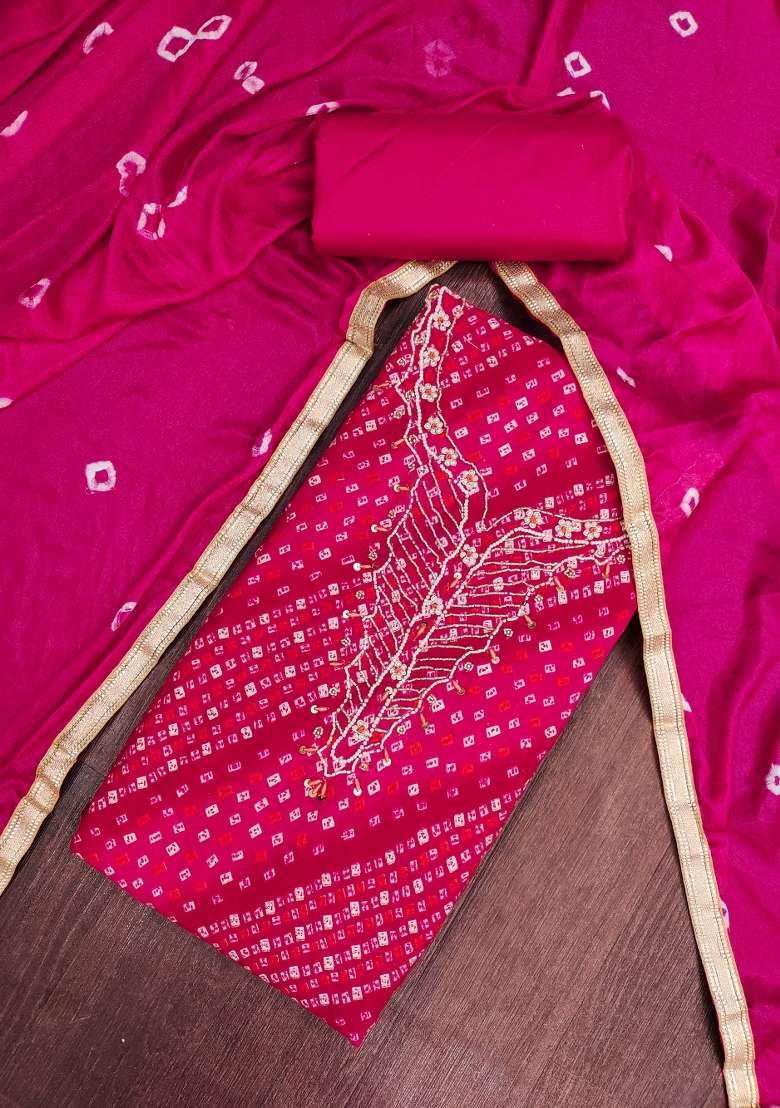 Pink Printed Cotton Material Suit Set - Indya