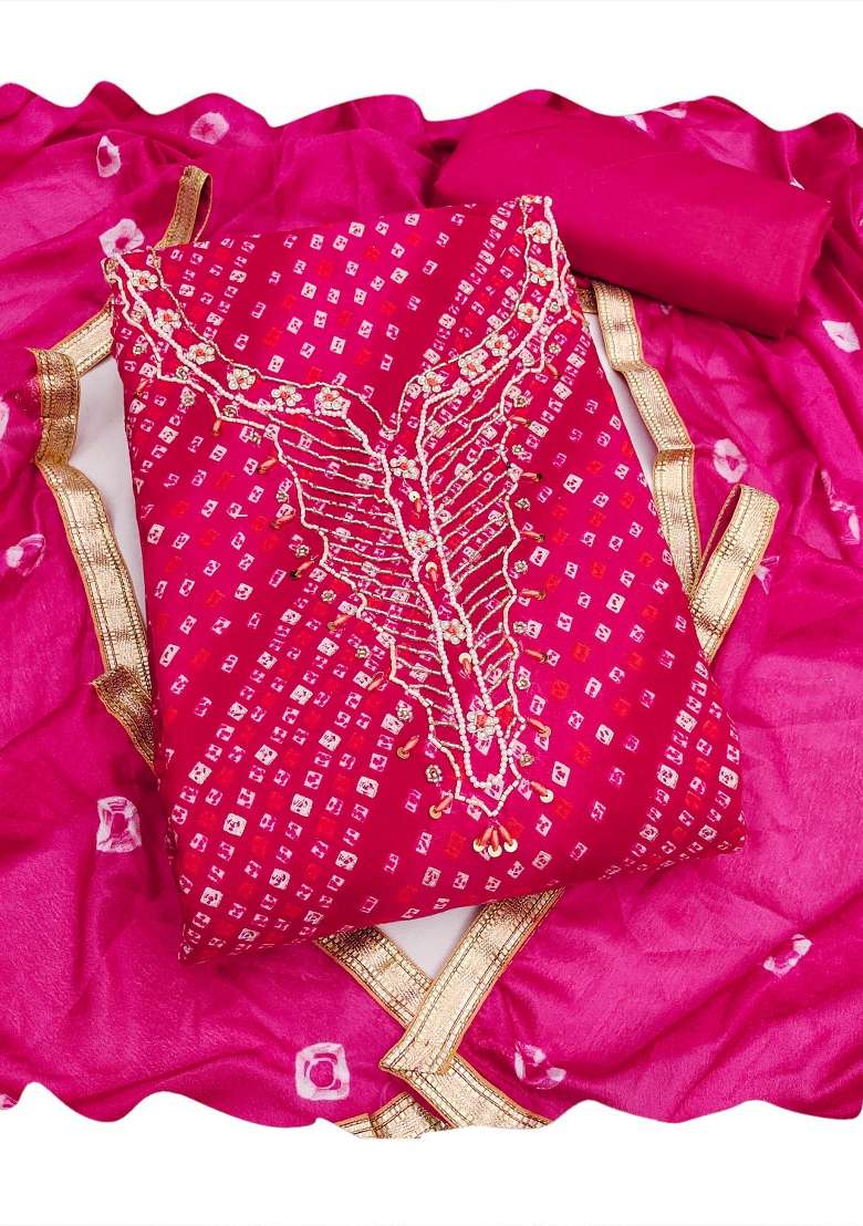 Pink Printed Cotton Material Suit Set - Indya
