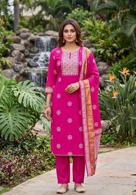 Magenta Printed Cotton Material Suit Set