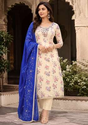 Multicolor Embroidery Chanderi Material Suit Set