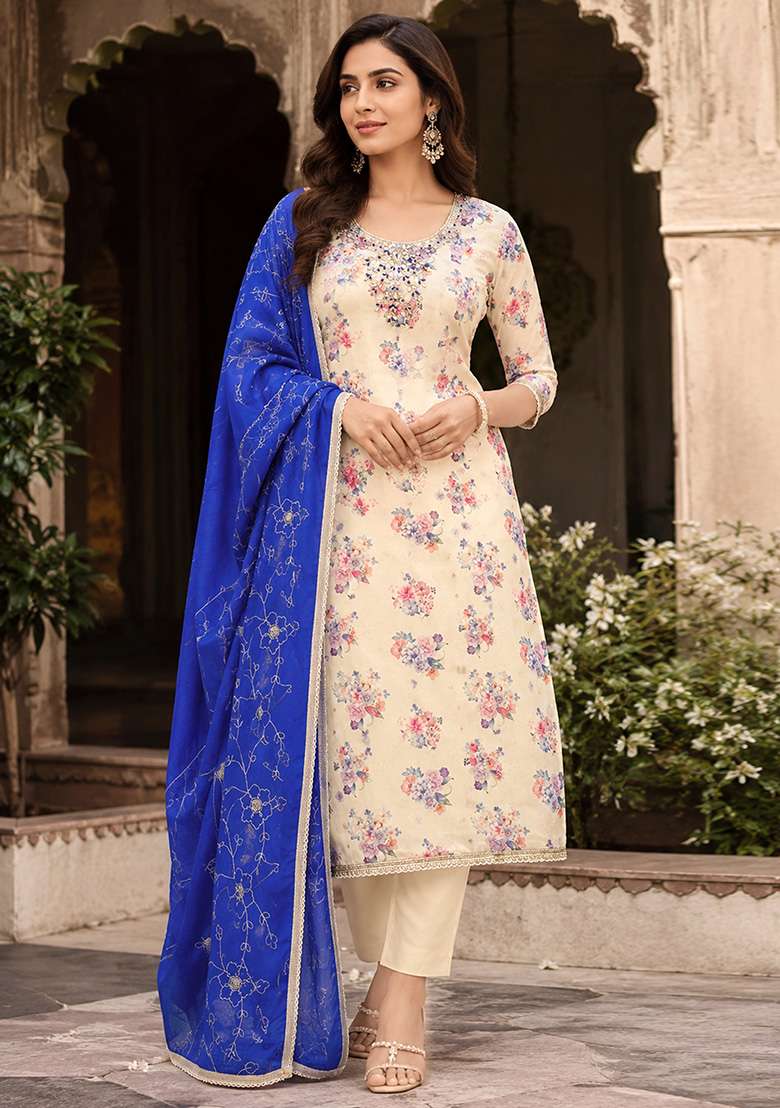 Multicolor Embroidery Chanderi Material Suit Set - Indya