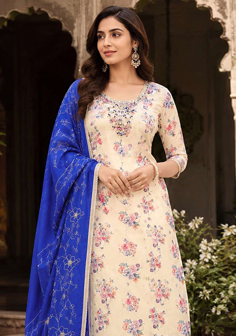 Multicolor Embroidery Chanderi Material Suit Set - Indya